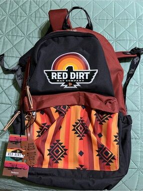 Maroon & Black Backpack with Orange Pattern